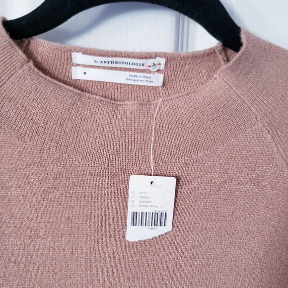 Anthropologie Ruffled Sleeve Sweater Knit Tunic Dress Honey/Camel Sz M $130 - Picture 6 of 11